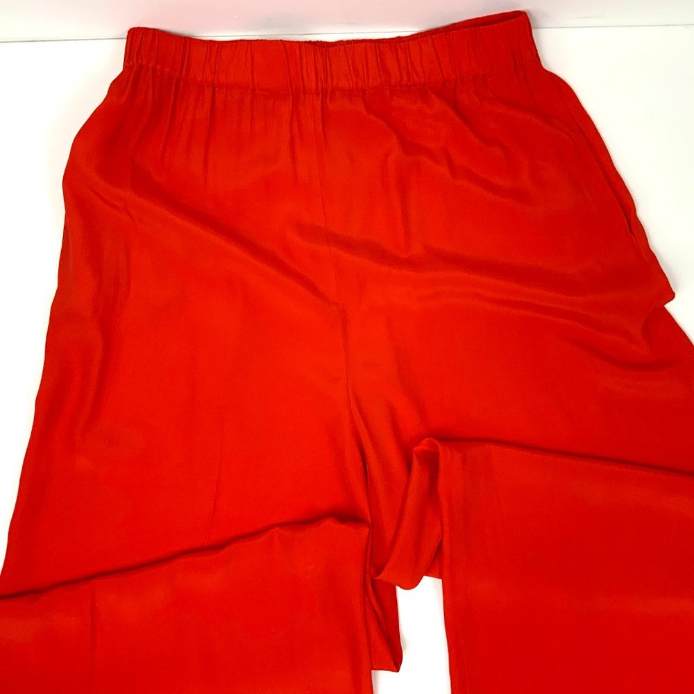 Les Copains Italy Scarlet Red Wide Leg Silk Palazzo Pants Size 8 - Picture 13 of 16
